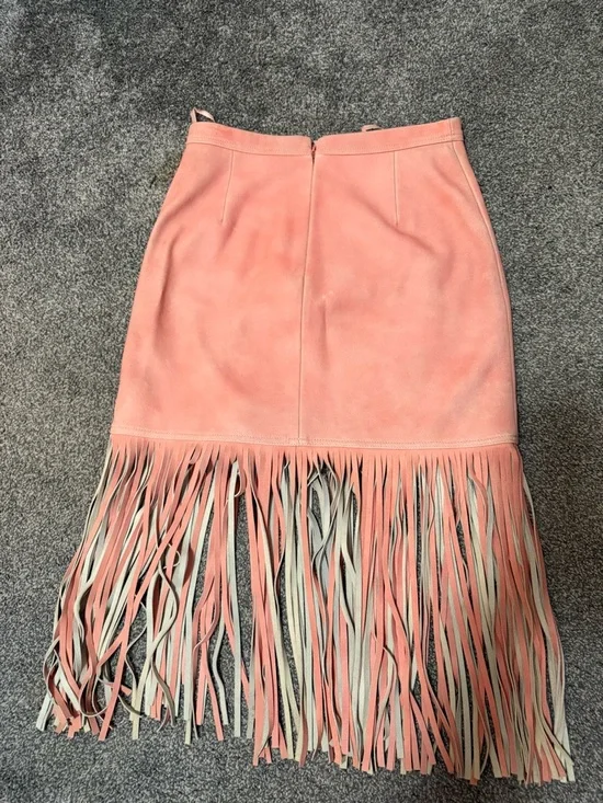 J. Crew Collection Coral Pink Suede Fringe Mini Skirt 2 - Picture 2 of 10
